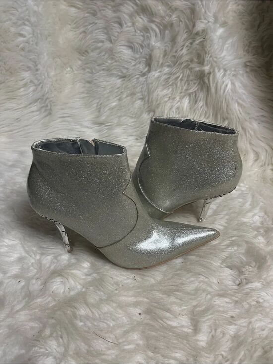 Baby Phat Shoes - Baby Phat Silver Glitter Pointed Ankle Booties